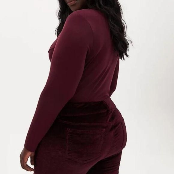 BURGUNDY PURPLE STUDIO KNIT TWIST FRONT BODYSUIT - Picture 5 of 6